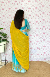 Blue printed chiffon lehnga set - kasumi.in